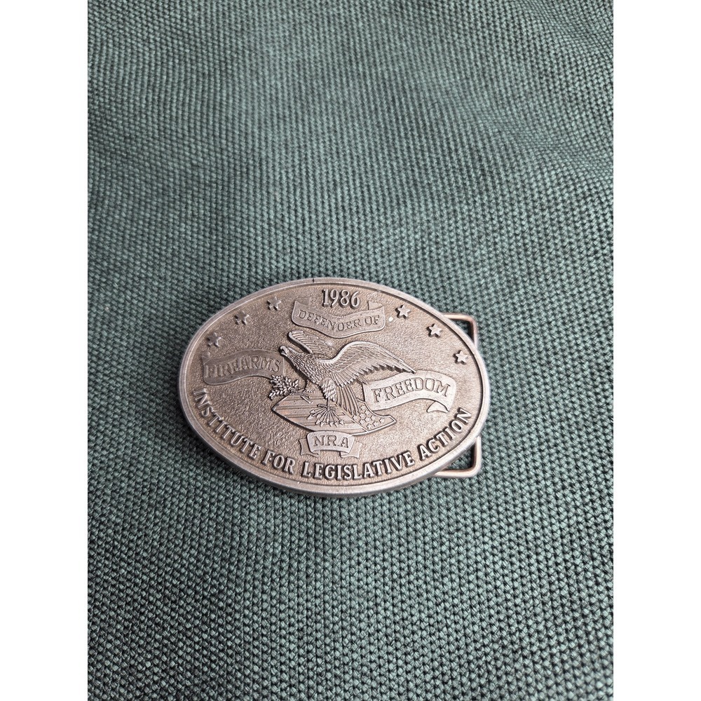 Vintage 1986 Freedom Firearms Patriotic Belt Buckle Silver-Tone Oval